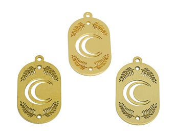 2 breloques boucle d'oreille ovales en laiton brut, breloque branche de croissant de lune, accessoires de boucle d'oreille en laiton, boucle d'oreille ovale à faire soi-même, fournitures pour fabrication de bijoux VW405