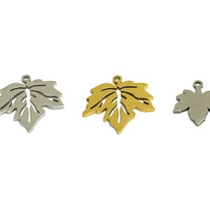 Stahl Ahornblatt Charm, Edelstahl, Blatt Ohrring Charms, Edelstahl Ohrring Charm, botanischer Stahl Anhänger, Vergoldung