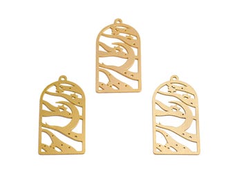 Domed Laser Cut Charm, Crescent Moon Charm, Raw Brass Arch Shape Cutout Jewelry Charm, Handmade Polishing, 18K Gold, DIY Craft 38*19*0.7mm