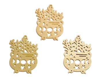 Pendentif plante en pot en laiton brut, connecteur phases de lune, boucle d'oreille branche feuille étoile, connecteur plante en or 18 carats, accessoires bijoux VW812