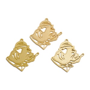 Raw Brass Smoking Pug Earring Charm, Cartoon Smoking Bulldog Charm, Dog Wearing Hat Earring, 18K Gold Animal Pendant, Jewelry Supplies VW731