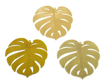 Monstera Laser Cut Charms, Gold Big Botanical Earring Charms, Handmade Polishing, Raw Brass Monstera Charms, 18K Gold Plated 49*41.64*0.3mm