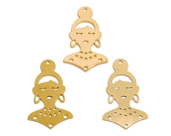 Woman Lasercut Earring Connector, Raw Brass Woman With Earrings Connector, Handmade Polishing, 18K Real Gold Plated, Jewelry 34.8*19.7*0.8mm