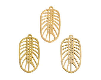Monstera Leaf Shaped Laser Cut Earring Pendant, Raw Brass Oval Bubble Plant Pendant, Handmade Polishing, 18K Real Gold Plating  35*16*0.8mm