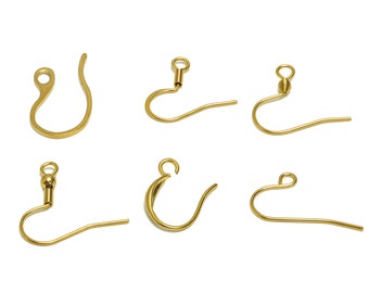 Steel Ear Hook, 304 Stainless Steel, Open Loop Ear Wire, Steel DIY Earring Hook, Stainless Earring Hook, Earring Findings, Gold Tone Plating