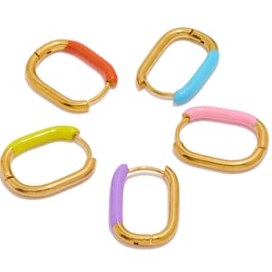 Steel Oval Rectangle Hoop Earring, Colorful Enamel Stainless Steel Huggie Earring, Huggie Hoop Earring, Earring Findings, Gold Tone Plated