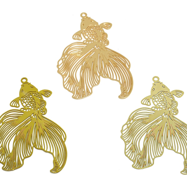 2pcs Raw Brass China Carp Charm, Textured 0.3mm Goldfish Earring Charm, Gold Fish Tail Charm, Earring Findings, Jewelry Supplies FB7103