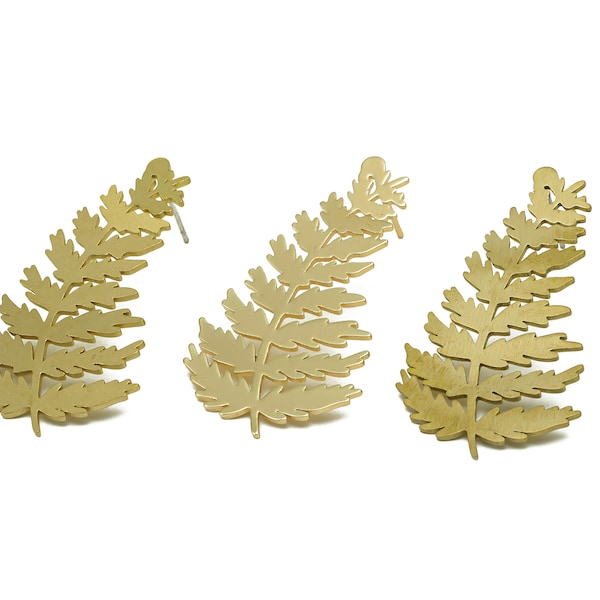 Fern leaves Lasercut Earring Stud, Botanical Leaf Cut out Charm, Stainless Steel Stud Charm, Handmade Polishing, 18K Real Gold 41*21*0.94mm