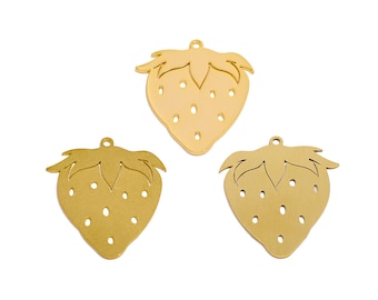 Strawberry Lasercut Earring Charms, Raw Brass Bubbles Fruit Pendant, Handmade Polishing, 18K Real Gold Plated, Gold Jewelry 29.9*22.1*0.7mm