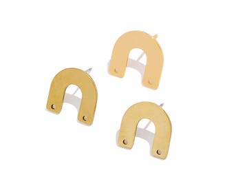Horseshoe Sshaped Laser Cut Connector, Raw Brass U Shaped Geometric Stud Earrings, Handmade Polishing,  18K Real Gold, DIY Jewelry 16*17*1mm