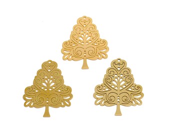 Tree Lasercut Earring Charms, Raw Brass Hollow Tree of Life Pendant, Handmade Polishing, 18K Real Gold Plated, Gold Jewelry 34.87*12.8*0.7mm
