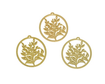 Örhängen med laserskurna grenar, ovalt hänge i mässing med blommor, handpolerat, 18K äkta guld, smyckestillbehör 34,89*27,22*0,7 mm