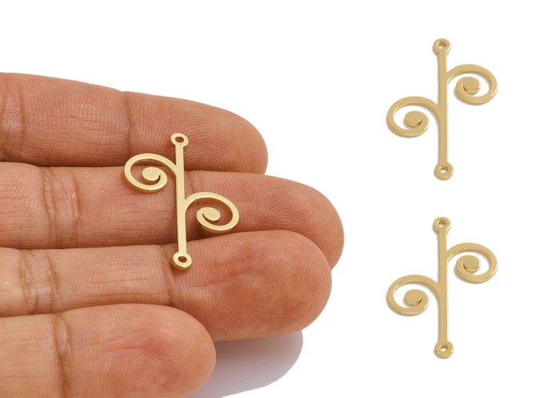 2pcs Raw Brass Vine Stick Connector, Botanical Earring Connector, Plant