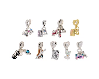 Dijes colgantes con temática musical de latón, colgante de latón esmaltado, cinta de casete, clave de sol, dije de instrumento para pulsera, fabricación de joyas DIY