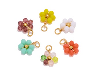 Stainless Steel Flower Charms, Crystal Beads Flower Pendant, Stainless Steel Wire Braided Beads, Handmade Crystal Beaded, Gold Tone Plated