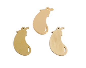 Simple Laser Cut Eggplant Pendant, Raw Bras Earring Eggplant Shaped Necklace And Charm, Handmade Polishing, 18K Real Gold Plated 25*12*1.2mm