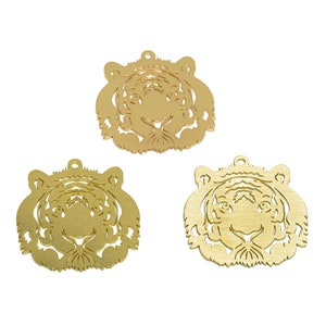 Tiger Lasercut Earring Charms, Raw Brass Tiger Head Animal Pendant, Handmade Polishing, 18K Real Gold, Jewelry Supplies 31.63*29.23*0.7mm