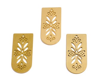 Kupolformade laserskurna örhängen, Elegant hänge i råmässing med ihåligt bladblomma, Handgjord polering, 18K äkta guldplätering, Smycken 34,8*15,53*1 mm