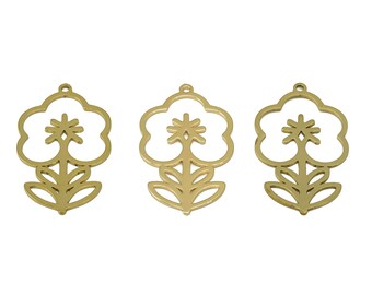 Orkidé laserskurna örhängesberlocker, orkidéblomsterberlock i rå mässing, handgjord polering, blomsterutskuren berlock med ögla, 18K guld 33*19*0,78 mm