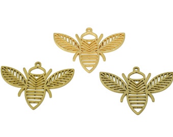 Bee Laser Cut Earring Charms, Raw Brass Fly Charms, Abstract Gold Leaf Wings Charm, Handmade Polishing, 18K Real Gold Plating 25*31*0.86mm