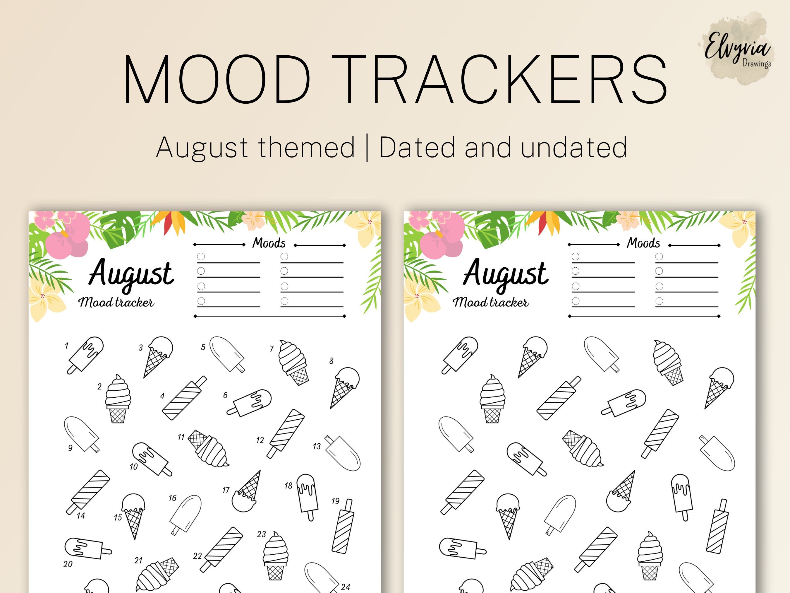 Printable Mood Tracker August Printable Daily Mood Tracker Etsy