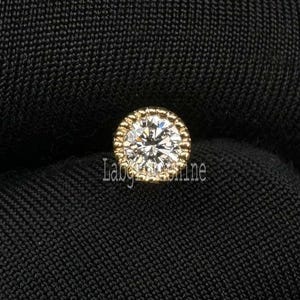 Scalloped Set Diamond Threaded Stud Earring 3MM Round Lab-grown Diamond Single Stud Earring Diamond Daith Helix Piercing Minimalist Stud