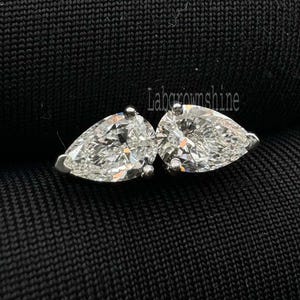 lily's Florence Sparkle Double Diamond Helix Stud Earring Single 6X4MM Each Pear Lab grown Diamond Stud For Her 10k Solid Gold Diath/Conch