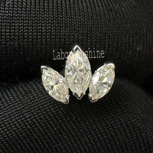 Diamond Engraved Lotus Threaded Stud Earring Invisible Set Stud Earring Three Leaf Stud 14K Solid Gold Helix Piercing Diamond Stud For Women