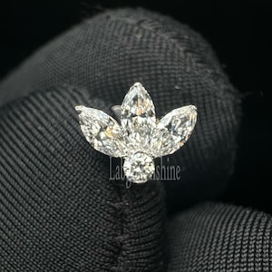 Unsichtbarer Set Diamant Lotus Ohrstecker 4x2 MM Marquise Diamant Ohrring Marquise Diamant Piercing Für Sie 10K Solid Gold Daith Piercing
