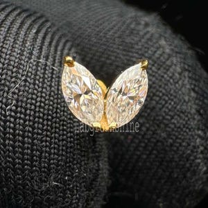 Marquise Leaf Duo Stud Earring Lab Grown Diamond Threaded Stud Tiny Petal Flower Diamond Stud Piercing For Women Dainty Marquise Helix Studs