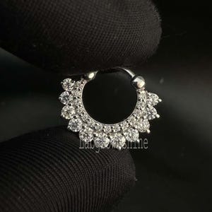 Ready To Ship Diamond Apsara Hoop Earring Round CVD Diamond Clicker 16g Septum Daith Earring 14k White Gold Helix Conch Clicker Earring