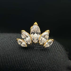 Marquise Diamond Cartilage Earring 14K Gold Marquise Tragus Piercing Gold Stud Earring Diamond Helix Piercing Marquise Curved Stud Earring
