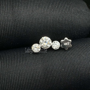 Florence Sparkle 10K Gold Stud Earring Three Diamond Invisible Set Open Curve Threaded Stud Single Stud Helix Canch Piercing For Her