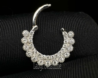 Diamond Apsara Hoop Earring: 14k Gold Septum Clicker, Daith Jewelry