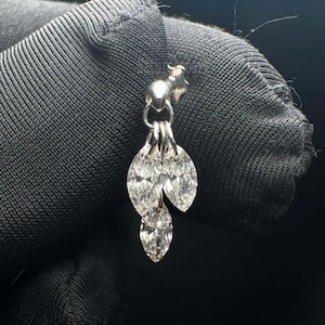 14K Solid Gold Marquise Dilled Diamond Dangle Stud Floating Diamond Plume Threaded Charm Earring Dainty Diamond Piercing For Her
