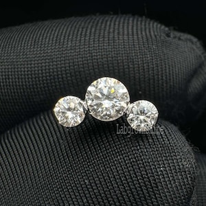 Three diamond Invisible Set Open Curve Threaded Florence Sparkle 14K Gold Stud Earring Conch Piercing Single Stud Lab Diamond Piercing