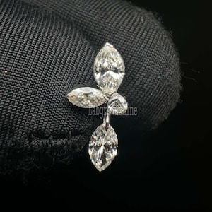 14k Gold Diamond Drop Ear Piercing: Marquise Pear Dangle Stud
