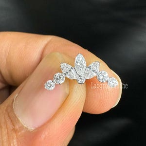 Diana's Invisible Set Lab Grown Diamond Lotus Garland Threaded Stud Earring lab Grown Diamond Stud 14K Solid White Gold Piercing