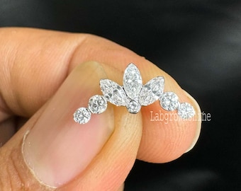 Orecchini a perno filettato con ghirlanda di loto con diamanti coltivati in laboratorio di Diana, piercing in oro bianco massiccio 14K