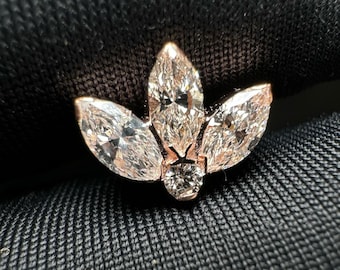 Invisible Set Diamond Lotus Stud Earring Marquise Diamond Earring Diamond Piercing For Her 10K Solid Gold Marquise Daith Stud