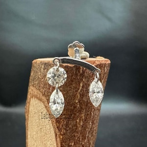 Margaret Floating Marquise and Round Diamond Drape, Unique Ear Set Up 16g Threaded Flatback Stud,  Helix Threaded Stud Piercing