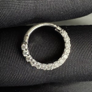 Eloise 14K Solid Gold Daith Helix Clicker Diamond Horizontal Eternity Hoops 16G Nose Hoop Piercing, Body Piercing Daith Septum For Her