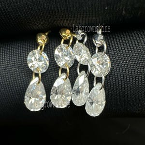 Floating Double Diamond Threaded Charm Earring Pear Dangle Moissanite Stud Double Moissanite Stud For Women 925 Sterling Silver Charm Stud
