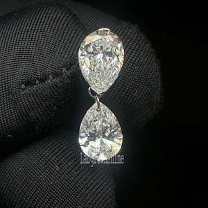 Low Profile Pear Diamond Floating Dangle Threaded Stud 7X5MM Each Pear Labgrown Diamond Earring invisible Set Diamond Earring Helix Piercing