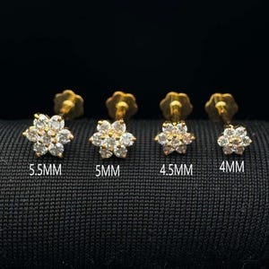 Cluster Round Lab grown Diamond Threaded Stud 14K Solid Gold Prong Set Daily Wear Stud Dainty Helix Conch Piercing Graduations Gift For Her