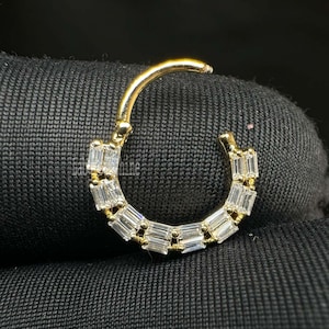 14k Solid Gold Baguette Septum Clicker Daith Piercing Baguette Diamond Dhara Hoop Earring Diamond Coronet Hoop Earring For Women
