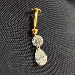 Floating Doppel Diamant Gewinde Charme Ohrring 14k Gold Birne Baumeln Diamant Bolzen Doppel Diamant Bolzen für Frauen