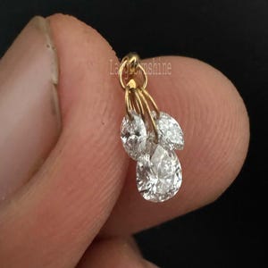 Dilled Pear Diamond Dangle Stud Floating Diamond Plume Threaded Charm Earring Diamond Piercing For Her 14K Solid Gold Marquise Dangle Stud