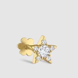Diamond Star Threaded Stud Earring Lab Grown Dainty Stud Piercing For Her 4K Solid Gold Helix Tragus Cartilage Labret Internal Threaded Stud