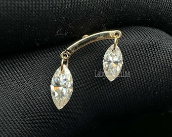 Margaret Floating Double Marquise Diamond Drape Filettato Stud Orecchino Helix Piercing Doppio Diamante Pendenti Cartilagine Flat Back Conch Stud